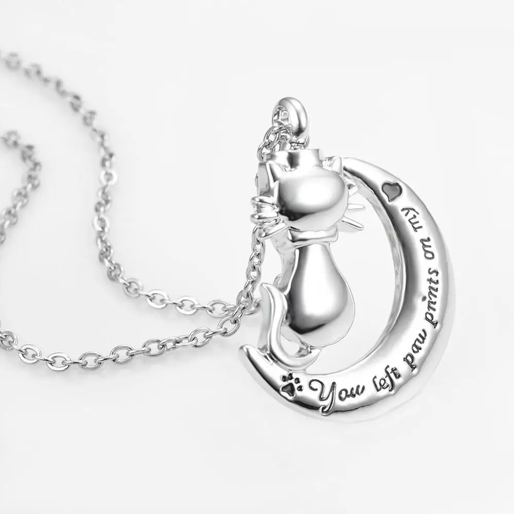 

Memory Cremation Cat Pendant,You Left paw Print on My Heart Pet Cremation Jewelry Heart Urn Necklace Memorial Keepsake Jewelry