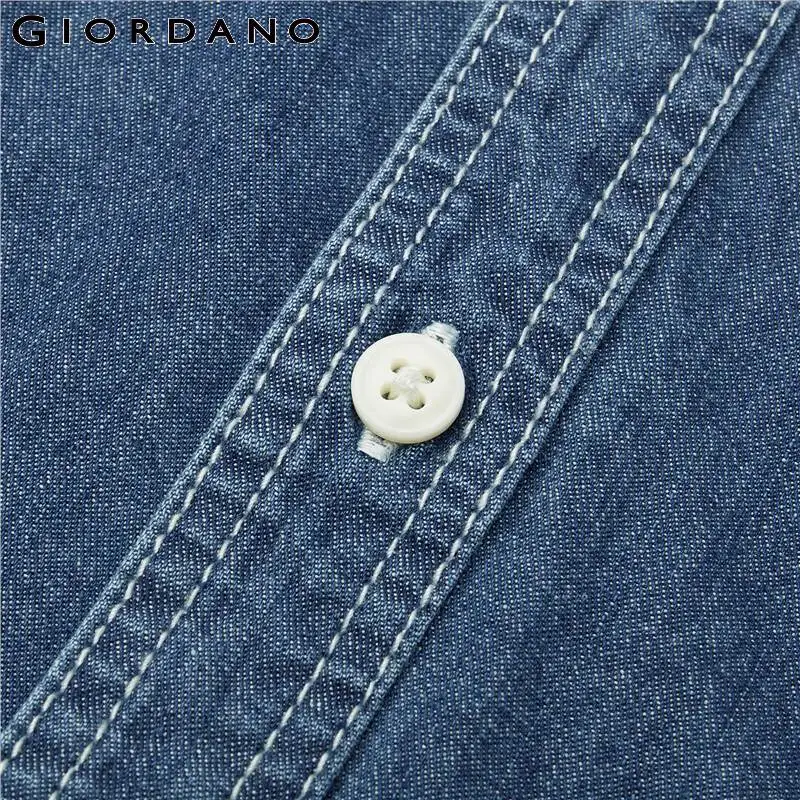 Giordano Men Shirts Dropped Shoulder Cargo Denim Shirt Classic Collar Long Sleeves Casual Shirts 01041113