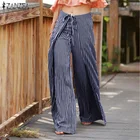 Женские широкие брюки ZANZEA, модные летние длинные брюки в полоску с принтом, повседневные мешковатые уличные брюки на молнии сзади, 2020
