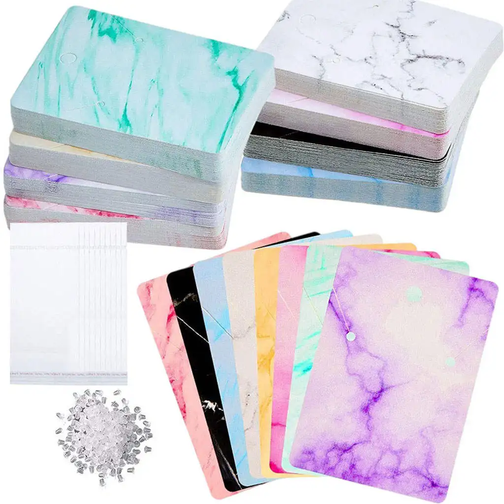 

800 Pieces Earrings Display Card Marble 8 Colors with 400 Earring Backs Tags Fashion Kraft Show Cards Holder for Necklace DIY