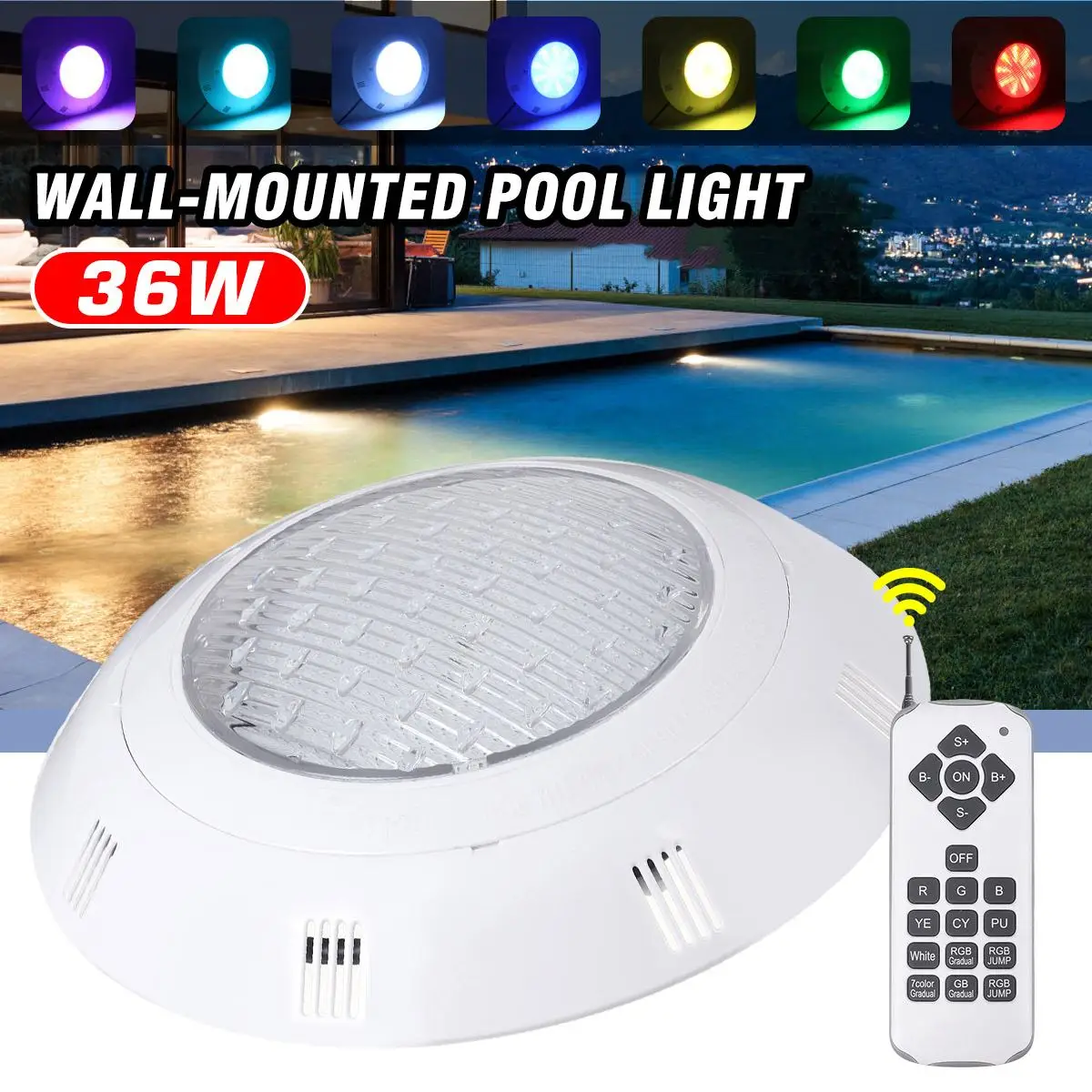 

IP68 GRB Swimming Pool Light with Rermote Controller 36W AC12V Wall-mounted LED IP68 Waterproof Outdoor Underwater Lamp