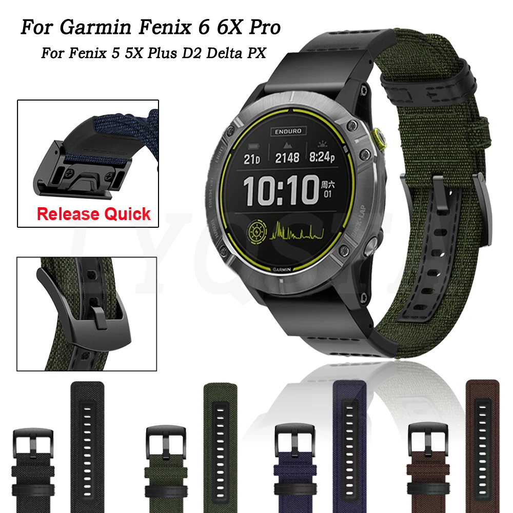 22mm 26mm For Garmin Fenix 6S 6 6X Pro 5S 5 5X Plus Easyfit Canvas Watchband Quick Release Fenix 7 7X 3 HR Enduro D2 Wriststrap