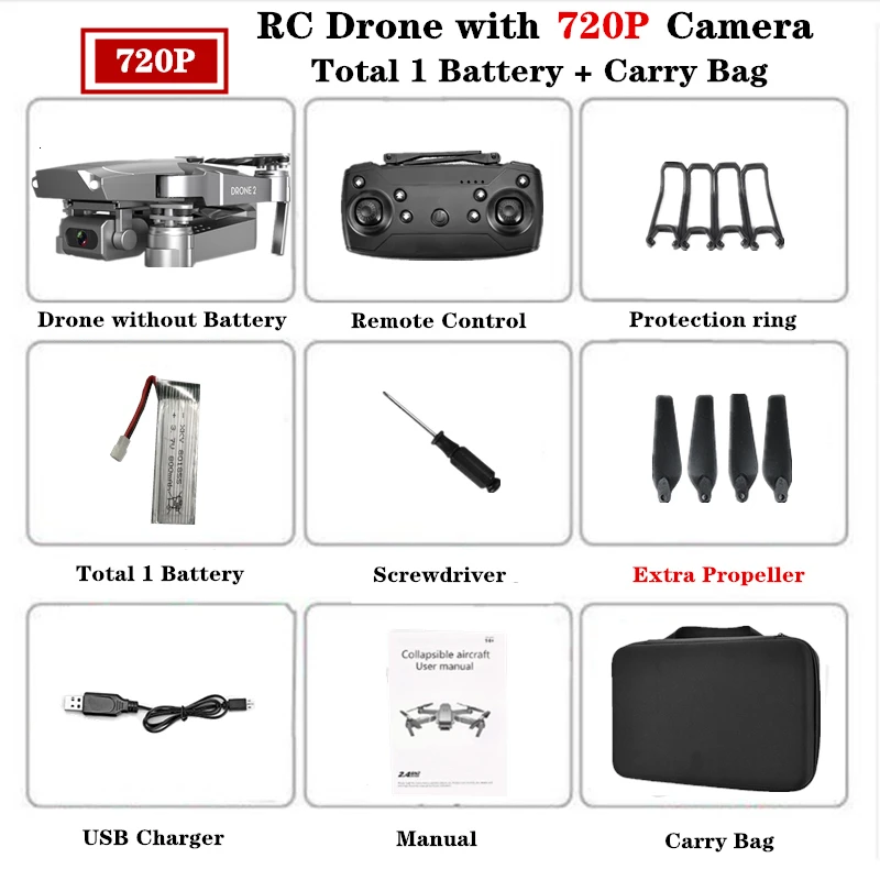 720P Carry Bag 1B E68 Радиоуправляемый Дрон 4K HD камера wifi FPV Квадрокоптер складной Радиоуправляемый вертолет Квадрокоптер мини дроны VS E58 SG901 E520 Дрон игрушка подарок - Цвет: 720P Carry Bag 1B