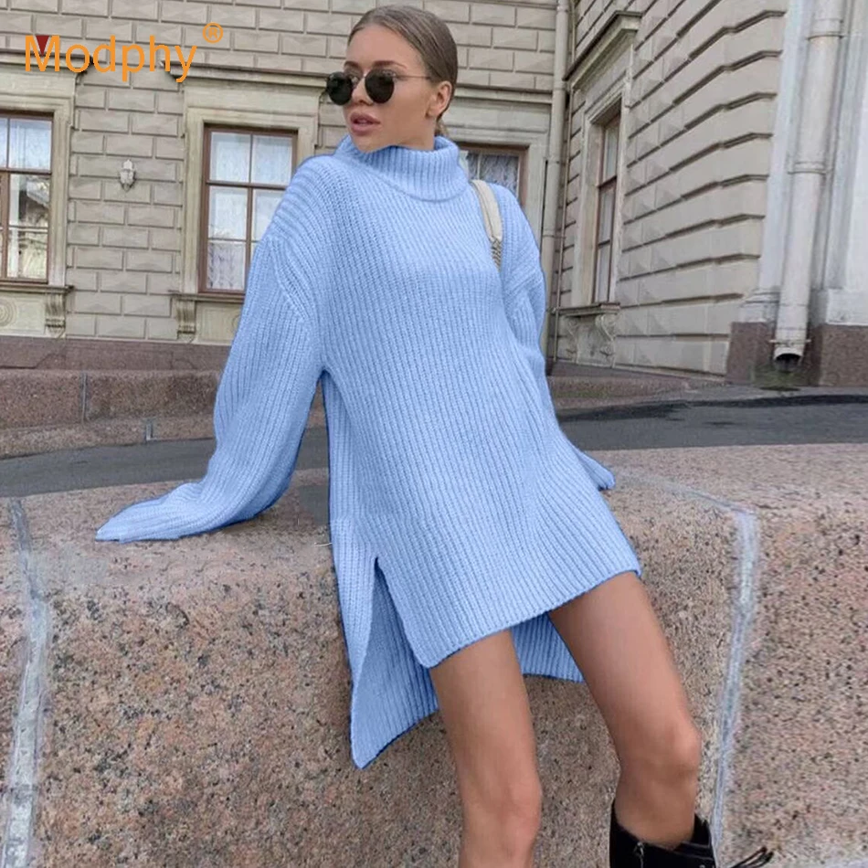 С высоким плотно облегающим шею воротником Свитер с длинными рукавами платье для