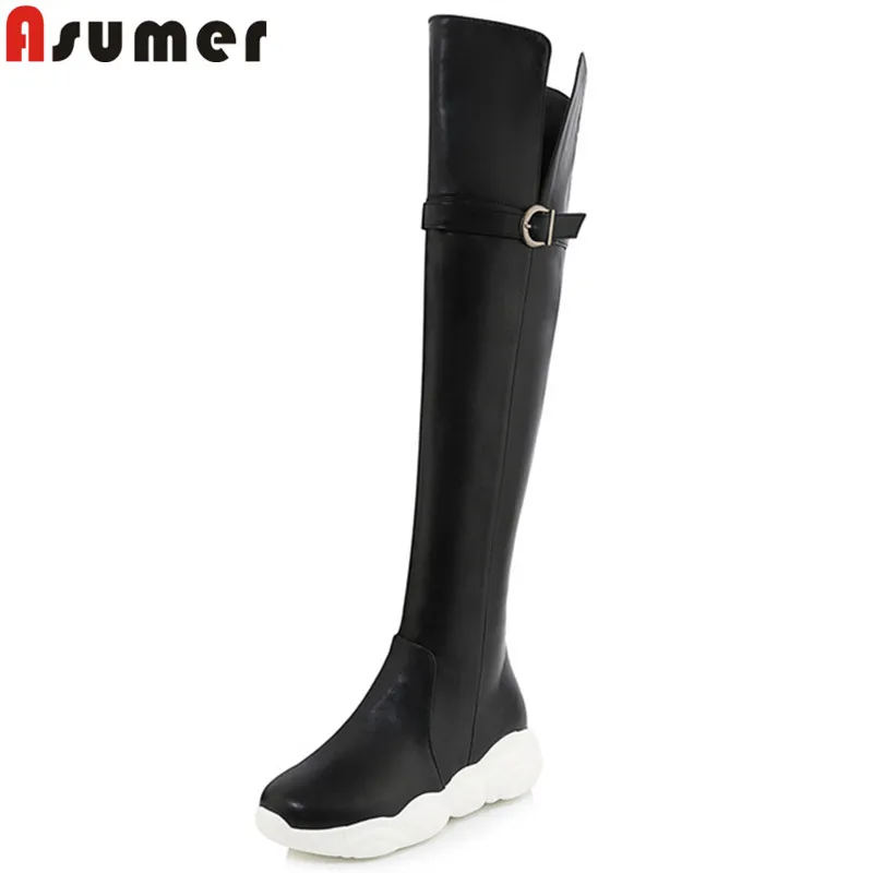 Женские сапоги выше колена с круглым носком на плоской платформе размеры 34