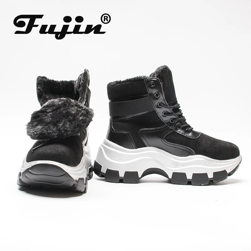 Fujin/женские ботинки на платформе Зимняя обувь плюшевом меху с круглым носком