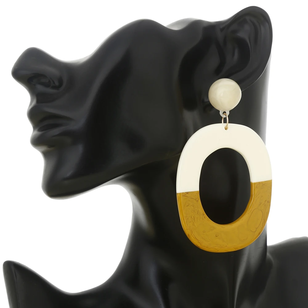 Женские акриловые сережки XIYANIKE желто-белые массивные серьги в форме эллипса