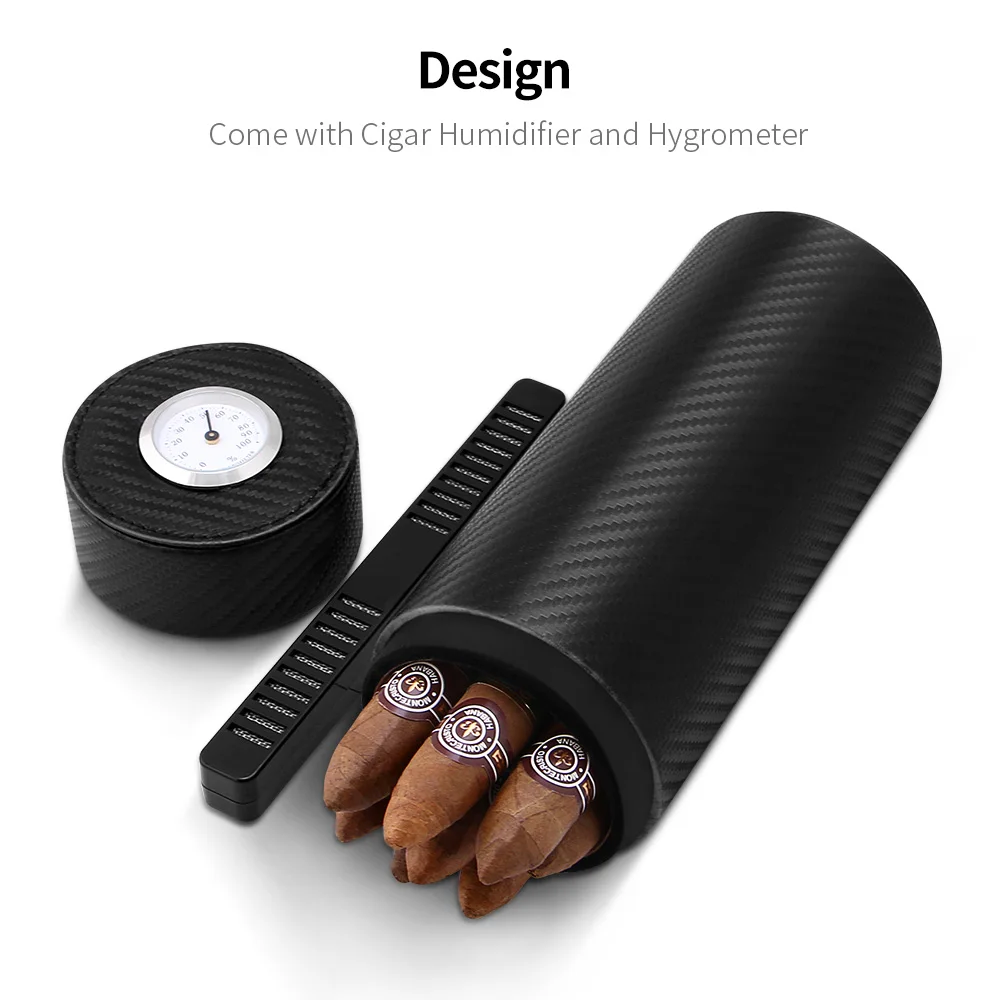 Hot sale CIGARLOONG Cigar Tube Travel Portable Carbon Fibre Moisturizing with Humidifier Hygrometer Humidor CLJ-3013A | Дом и сад