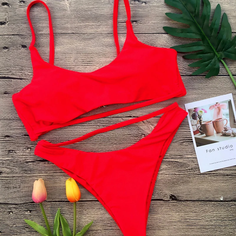 Сексуальный купальник с высоким вырезом однотонные стринги бикини пуш ап