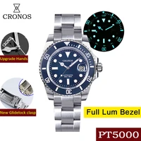 cronos diver luxury men watch stainless steel pt5000 bracelet ceramic rotating bezel 200 meters water resistant glide lock clasp
