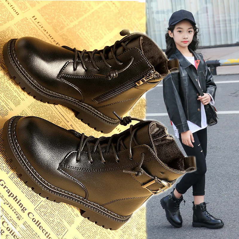 

2021 Children Boots Autumn Winter Girl Boy Shoes Fashion In The Calf Snow Boots Plush Warm Waterproof Kids Martin Boots