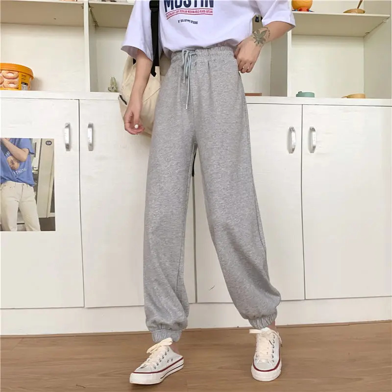 

Casual Pants Women Loose Solid Lace-up Drawstring Harem Trousers Female Korean Students Stylish Leisure Unisex Trendy Spring New