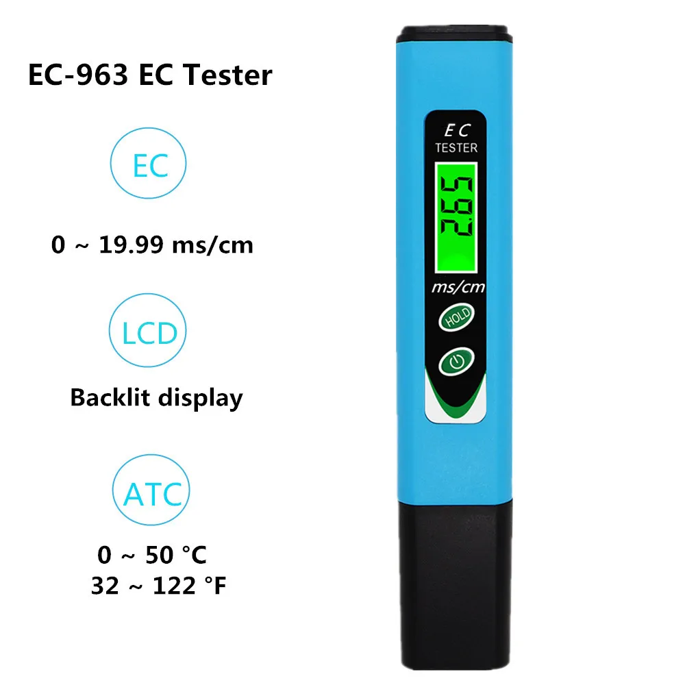 

EC-963 Digital EC Meter Tester With Backlight ATC Conductivity Water Quality Measurement Tool for Swimming Pool Aquarium 30% off