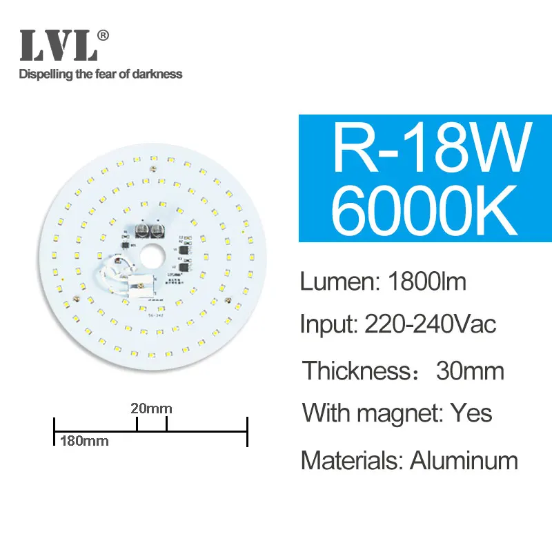 R-18W-6000K Светодиодный модуль светильник 220V 230V 240V 6W 10W 18W 25W 40W магнитное заменить лампы для проектора светильник ing источник для модернизации потолочный светильник - Цвет: R-18W-6000K