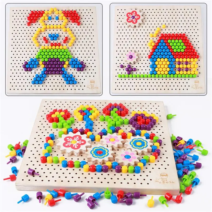 

Wooden Colorful 3D Mushroom Nail Kit Puzzle Kids Math Toys Creative Assembling Inserting Games Intellectual Education Wood Toy