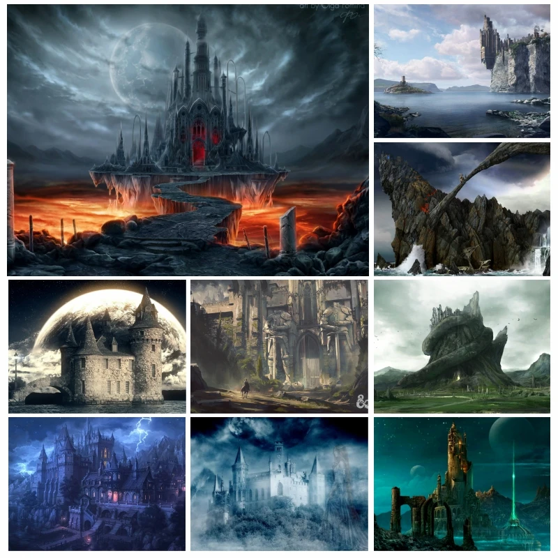 

Full Drills 5d Diamond Painting Halloween Horror Dark Fantasy Castle Cross Stitch Art Background Wall Decor For Party