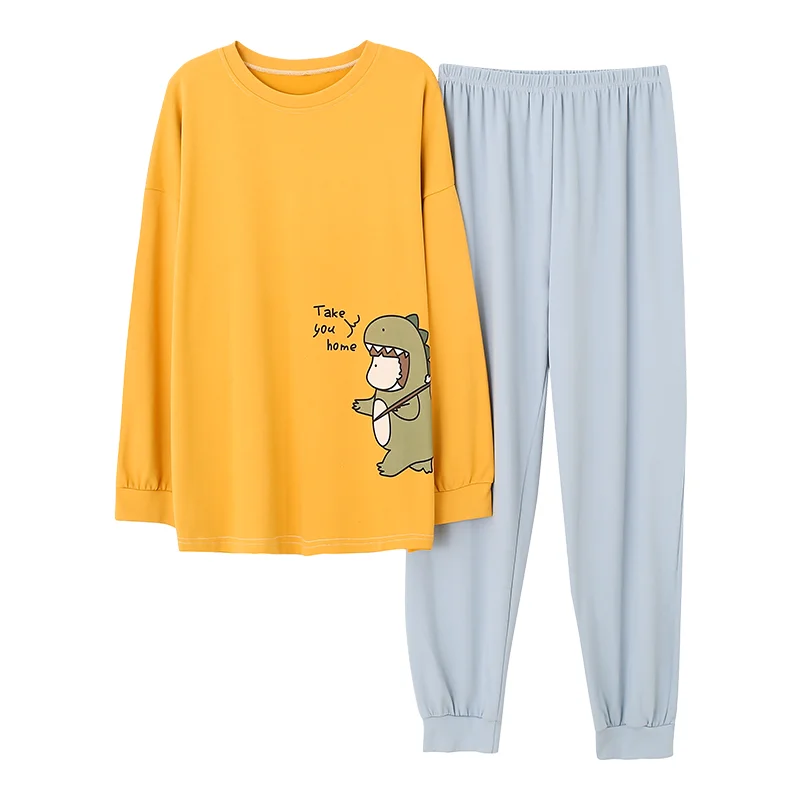 Новинка осенне-зимние хлопковые Пижамные комплекты для пар брюки с круглым