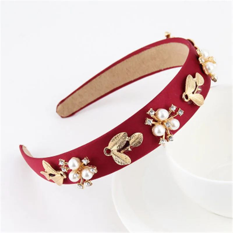 

1 PC Vintage Headband For Women Wedding Full Rhinestone Party Handmade Hair Bands Red Crystal Velvet Wide Hoop Hair Accessories