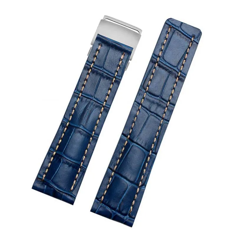 22mm 24mm High Quality Genuine Leather Strap Watch Band For Breitling mens watch cow leather bracelet with Deployment buckle