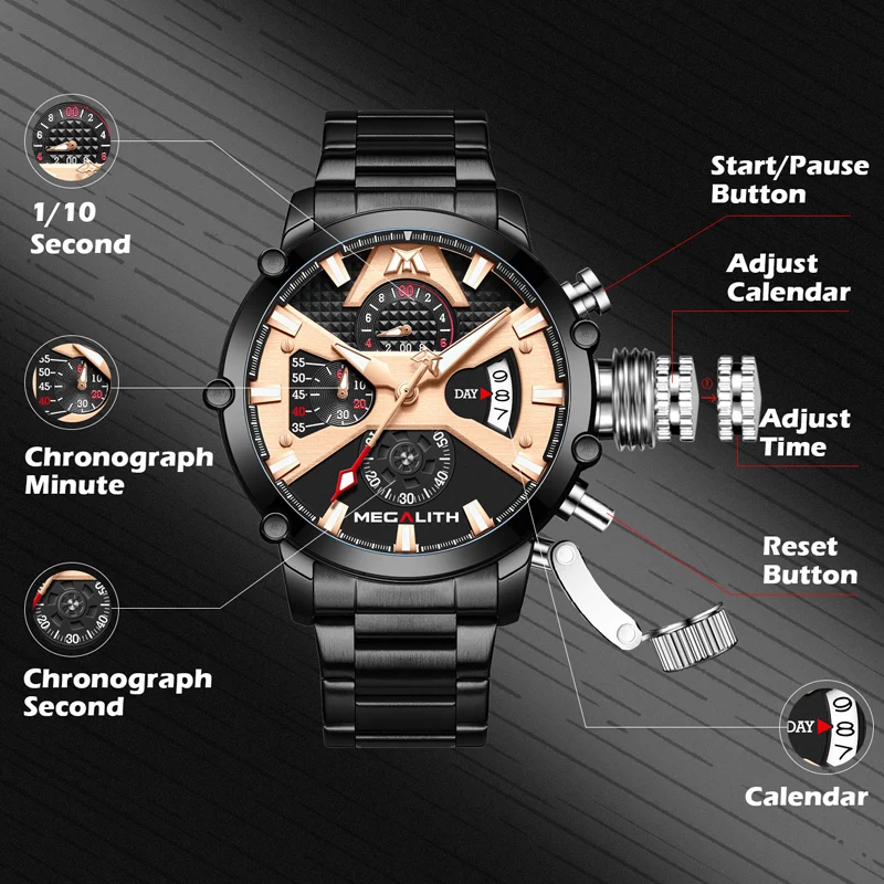 Спортивные часы MEGALITH Мужские Аналоговые кварцевые с хронографом