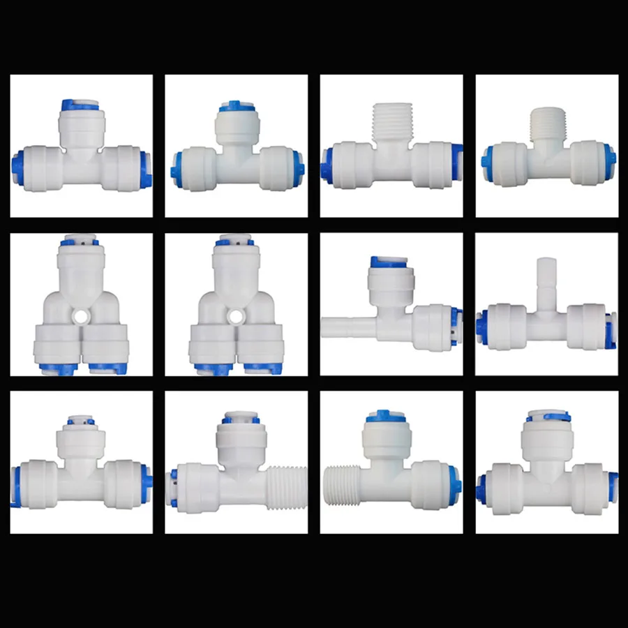 

Reverse Osmosis Quick Coupling 1/4 3/8 Hose Connection Tee Y Connector Equal Diameter Reducing RO Water Plastic Pipe Fitting