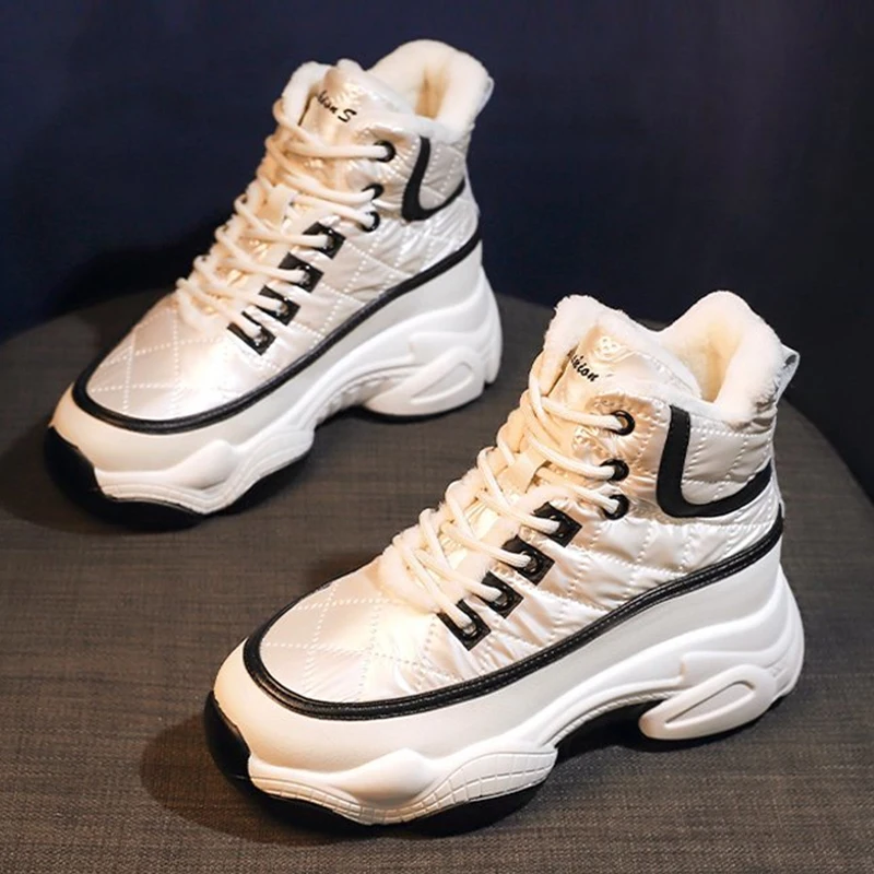 

Fashion Winter Boots For Women Sneakers Chunky Snow Boots Women Fur Casual Shoes White Black Thick Sole Ankle Boots white boots