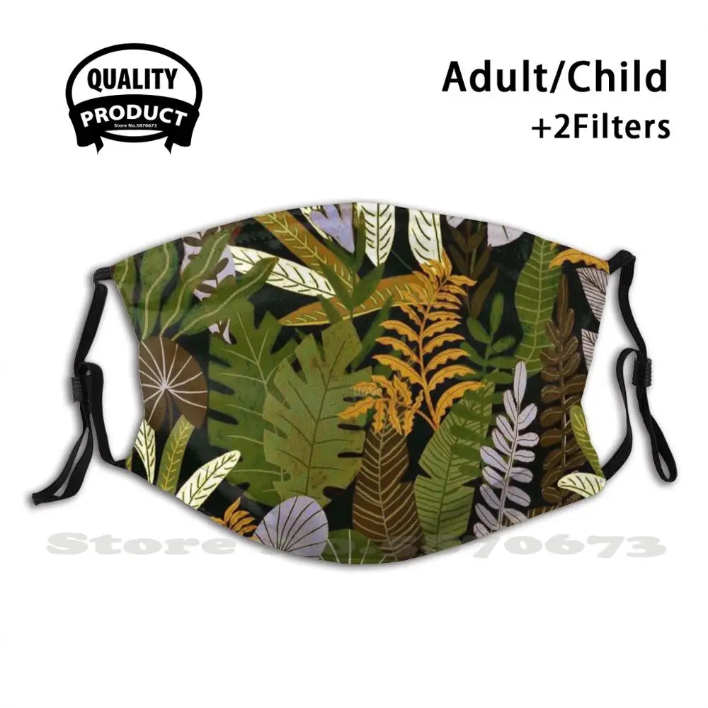 

Tropical Jungle Anti Dust Face Mask Washable Filter Reusable Tropical Foliage Green Nature Abstract Leaf Plant Jungle Tree