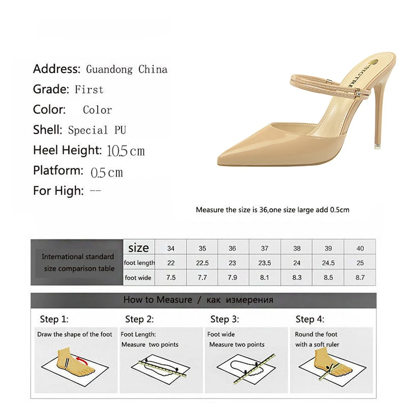 

Meriahzheng 10.5CM Sexy Hollow High Heel Patent Leather Shallow Mouth Pointed Rhinestone Metal Buckle with Female Slippers DS