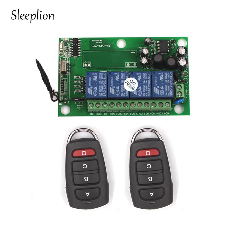 

Sleeplion 85-240V 110V 220V 4CH Channel Relay Wireless RF Remote Switch 2 Transmitter+Receiver On/Off