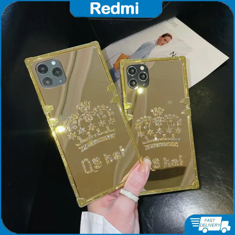 

Xiaomi Redmi Note 10 Promax 10S Note9Pro 9S 9T 9A Note8T 9C Note7 K40 Phone Case Luxury Square Anti-Drop Brand Crown Love Cover