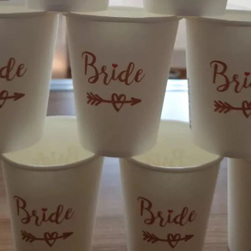 Leeiu 10Pcs Bride Paper Cup Wedding Decoration Disposable Tableware Hen Night Bachelorette Bridal Shower Party Supplies |