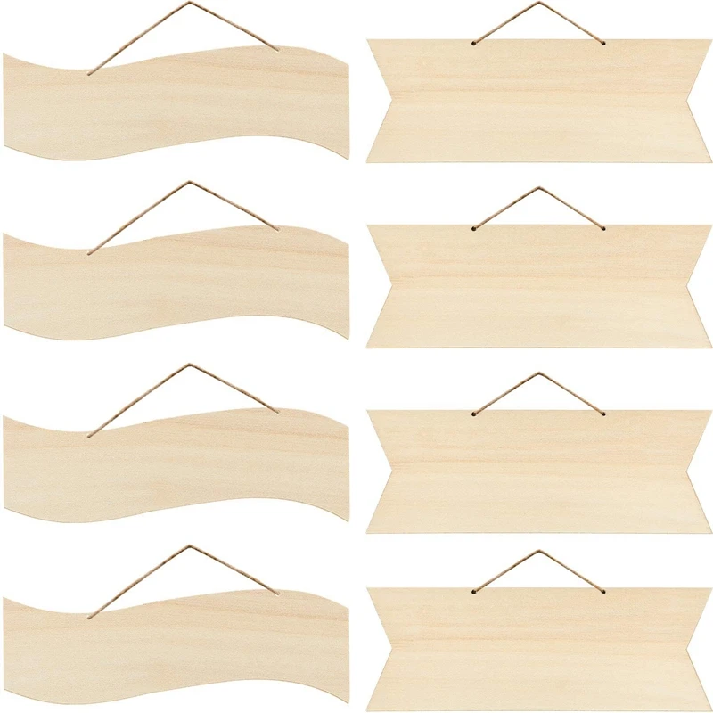 

Незавершенные подвесные деревянные знаки AF88 -8 шт., Пустые Подвесные декоративные деревянные таблички, искусственные баннеры с веревками дл...