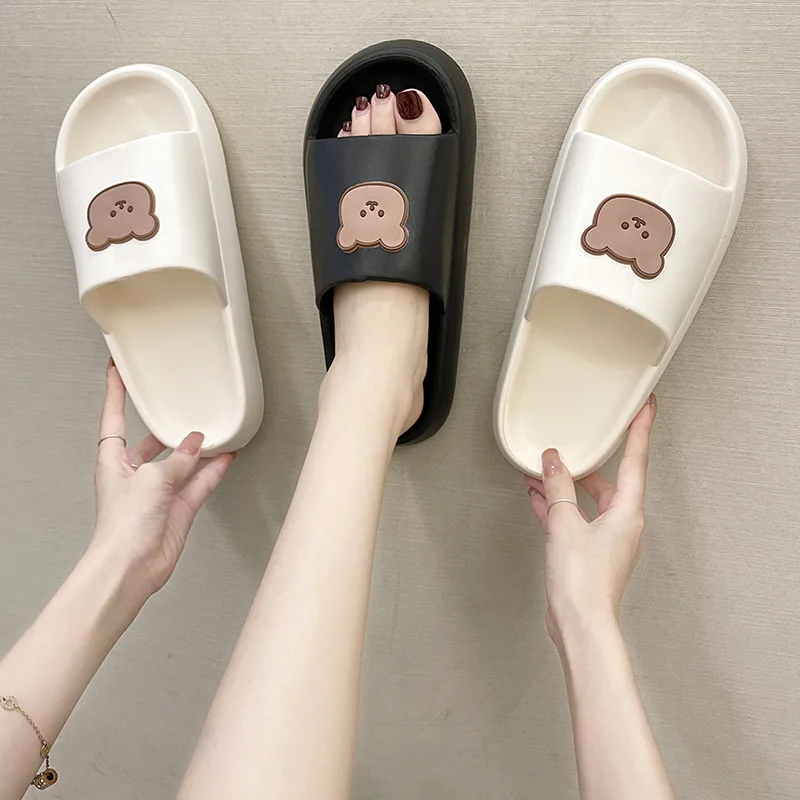 

Soft Women's Slippers Summer Platform Beach Sandals Casual Boys Girls Unisex Bathroom Shoes House Kawaii Home Bear Footwear