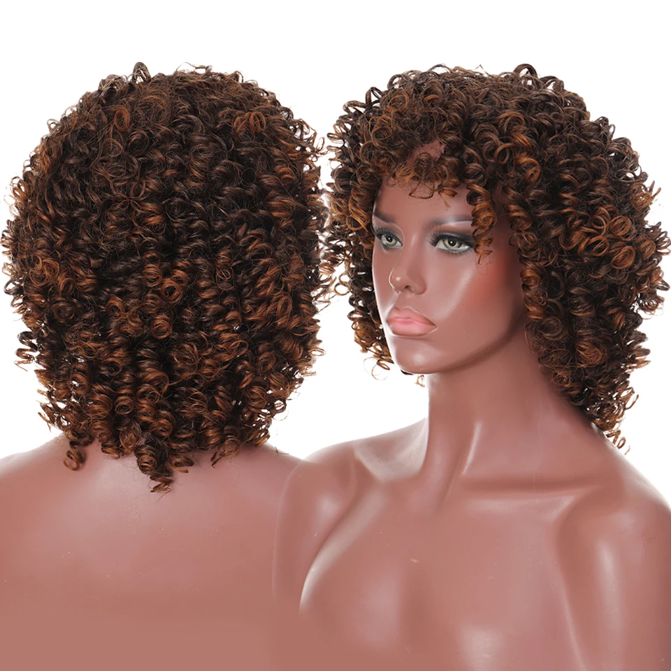 

AOOSOO Afro Kinky Curly Short Synthetic Wig Mixed Dark Light Brown America Africa Women Hair Cosplay Heat Resistant