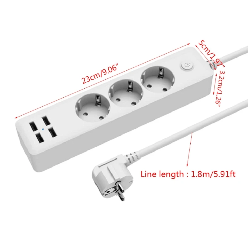 

EU Power Strip Socket 2500w with 4 USB Charging Ports Outlet 5V 2.3A for Home Office Plug