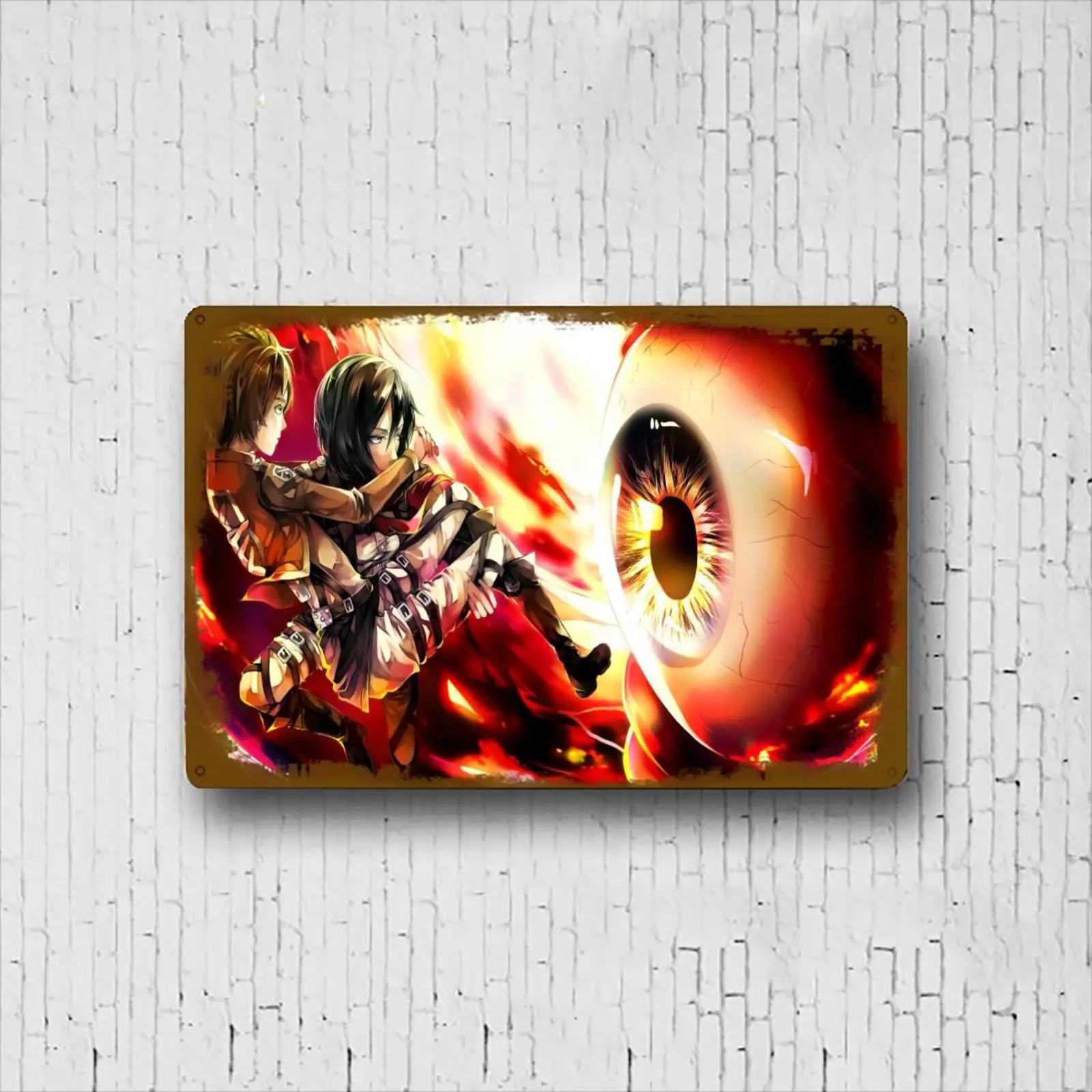 

3D печать, анимация, Атака Титанов, металлическое украшение, настенный ретро постер, бар, человек, пещера, украшение, Оловянная Атака Титанов, ...