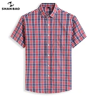 shan bao large size loose cotton short sleeve shirt 2021 summer classic brand mens plaid shirt red blue 5xl 6xl 7xl 8xl 10xl
