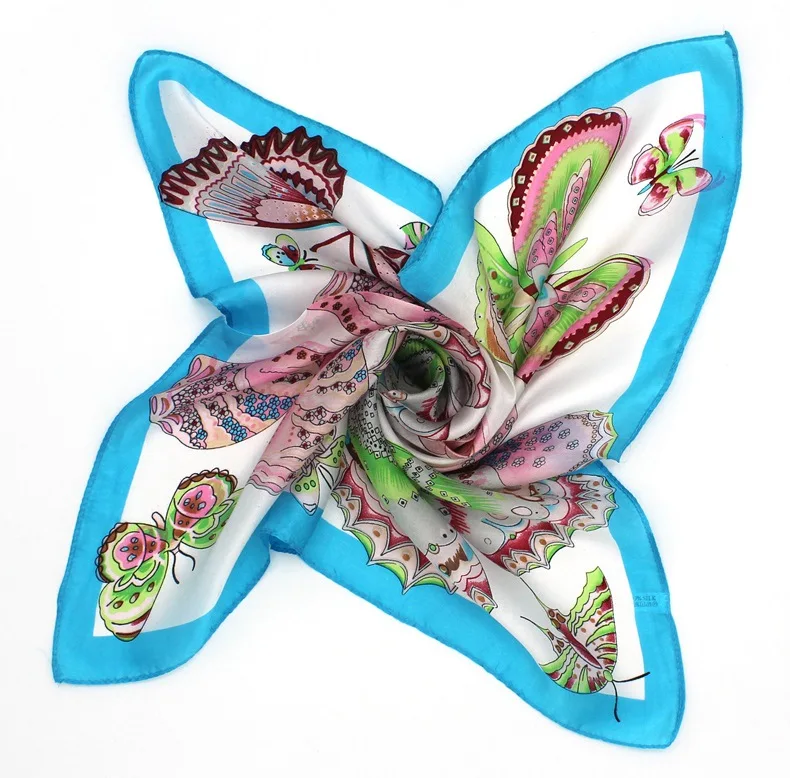 

53cm*53cm Women's Mulberry Silk Scarf Square Print Decorative Head Scarf Multicolor Stripe Print Kerchief Neck Wrap