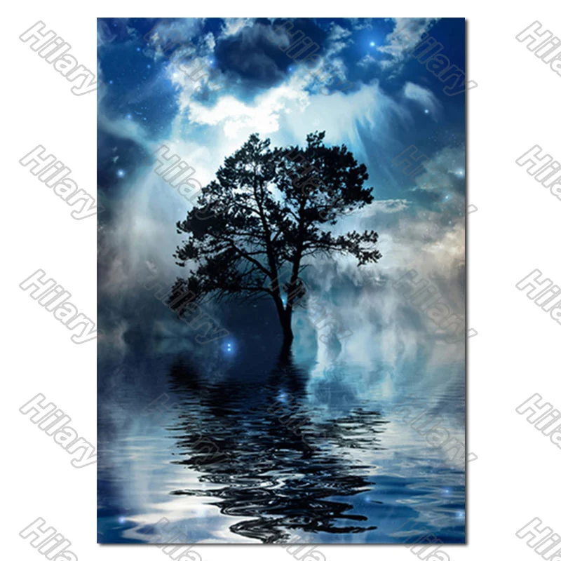 

Poster Tree Blue Aurora landscape Canvas Painting Wall Art Nature Home Decoration for Living Room and Bedroom Frameless Style