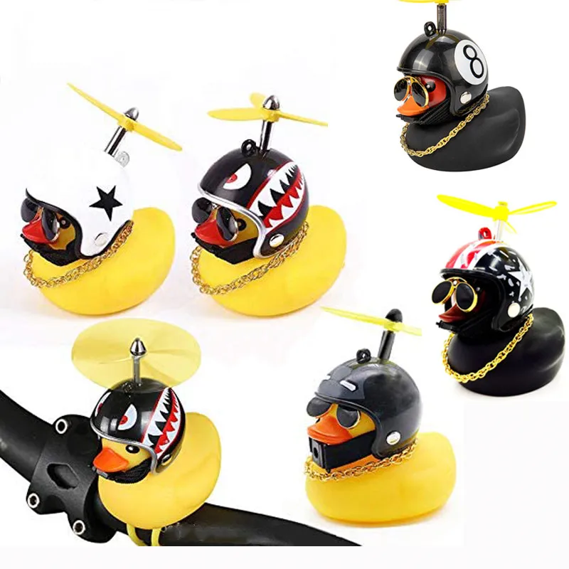 

Car Duck With Helmet Broken Wind Pendant Small Yellow Duck Road Bike Motor Helmet Riding Cycling Accessories Without Lights