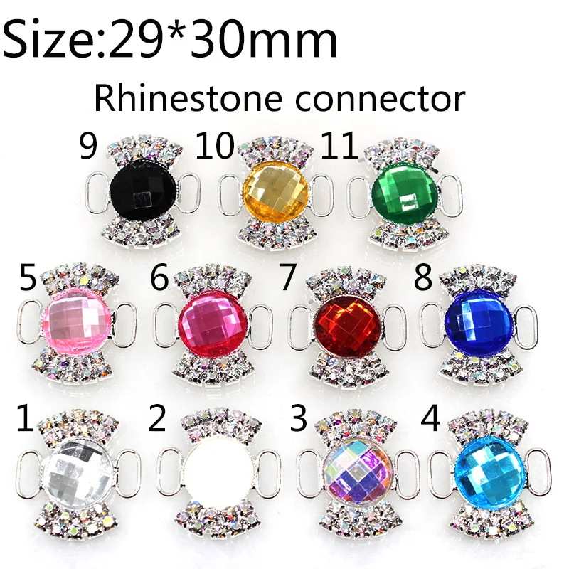 

Fashion 5Pcs/lot 29*30mm Fashion Crystal Buckles Rhinestone Bikini Connector Ribbon Clothing Buckle