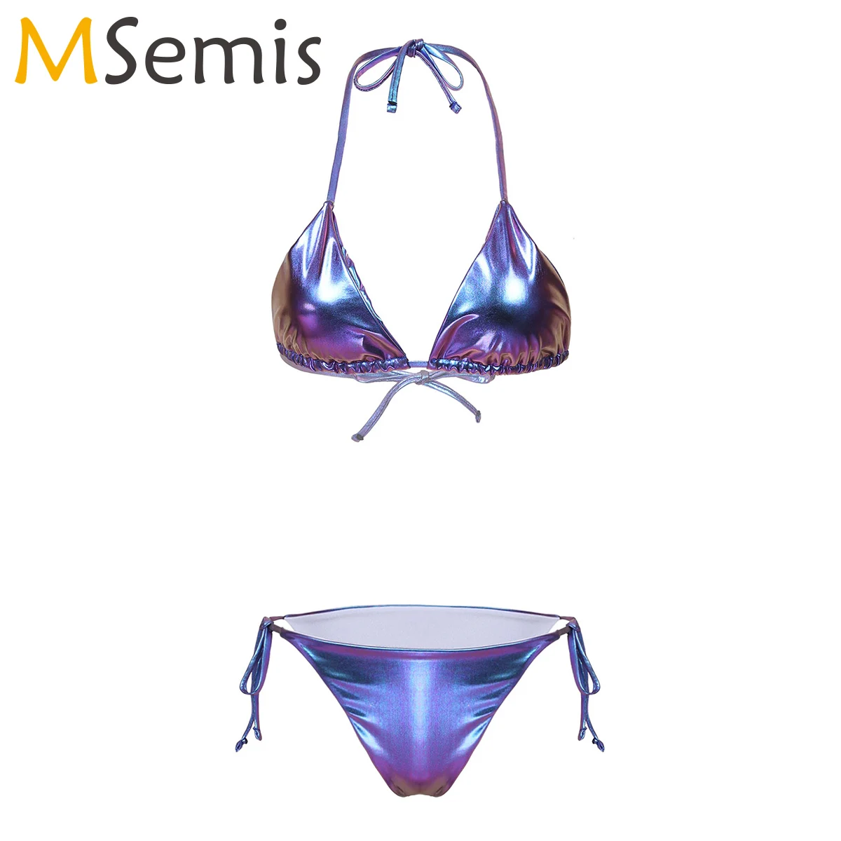 

Women Summer Shiny Patent Leather Lingerie Suit Female Lace-up Padded Bra Top with Briefs Exotic Sets for Party Stage Show