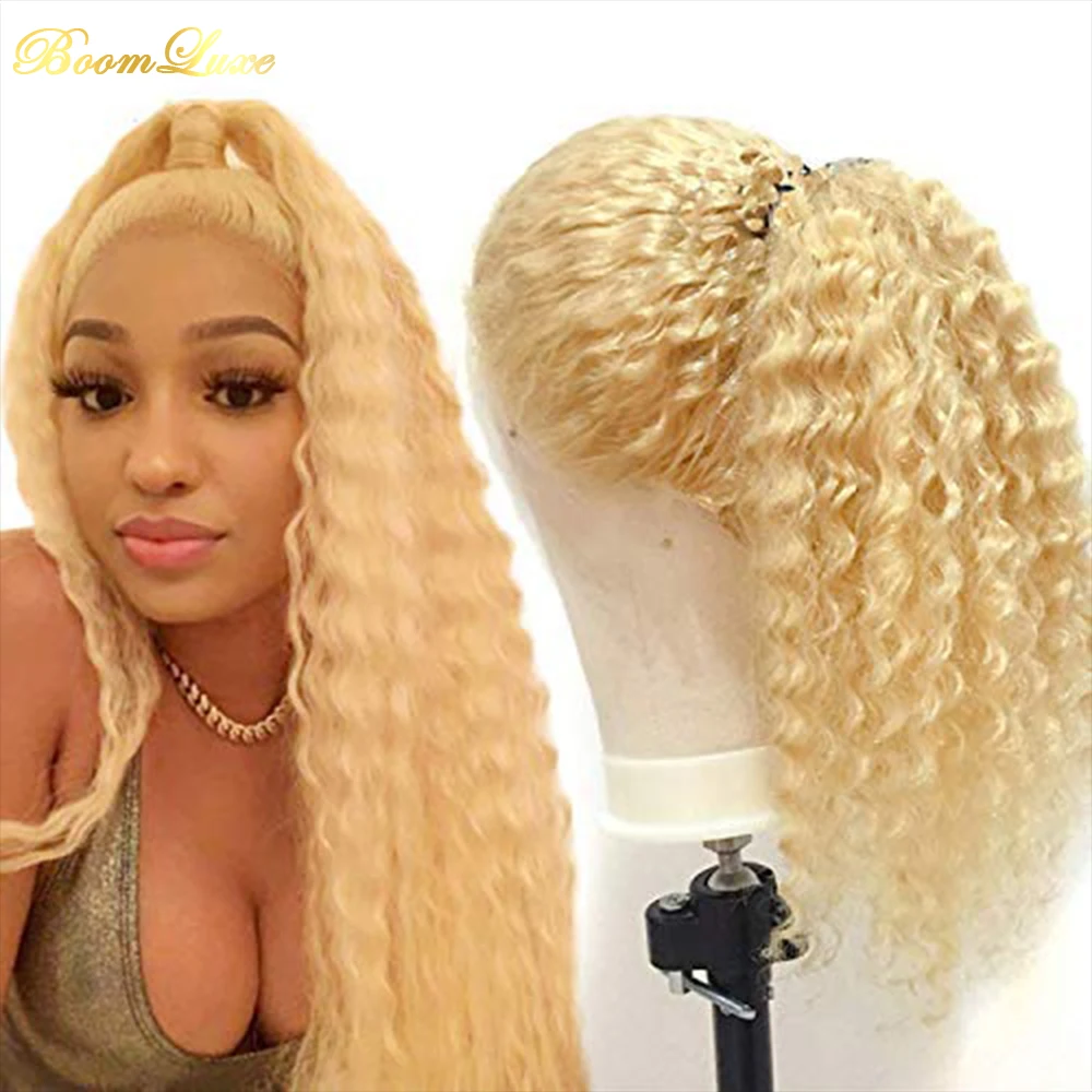 Deep Wave Human Hair For Black Woman Blond 13x4 Lace Front Wigs Pre-Pulled Natural Hairline