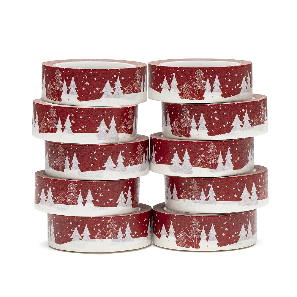 

NEW 10pcs/Lot 15mm x 10m Christmas Trees Snows Red Scrapbook Paper Masking Adhesive Washi Tape set designer mask