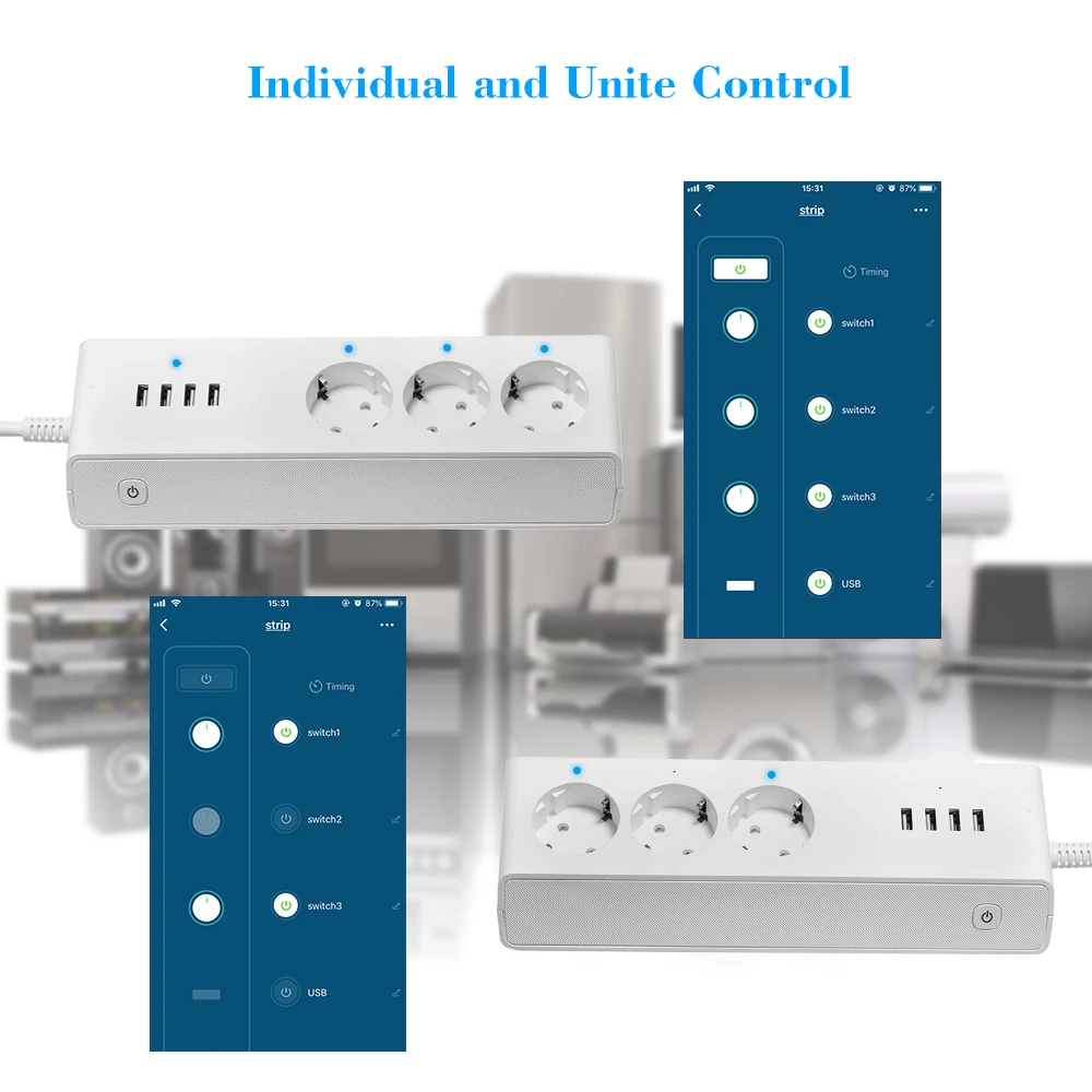 Умная розетка с таймером и Wi-Fi умный удлинитель 3 розетками переменного тока 4