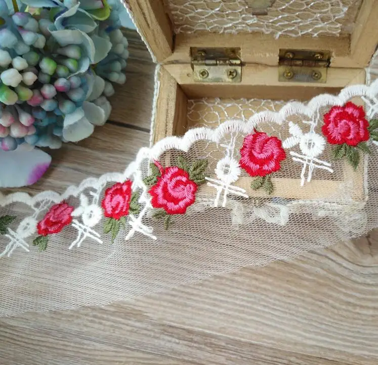 2 ярдов высокое качество вышивка кружева Отделка Красная одежда кружевная ткань