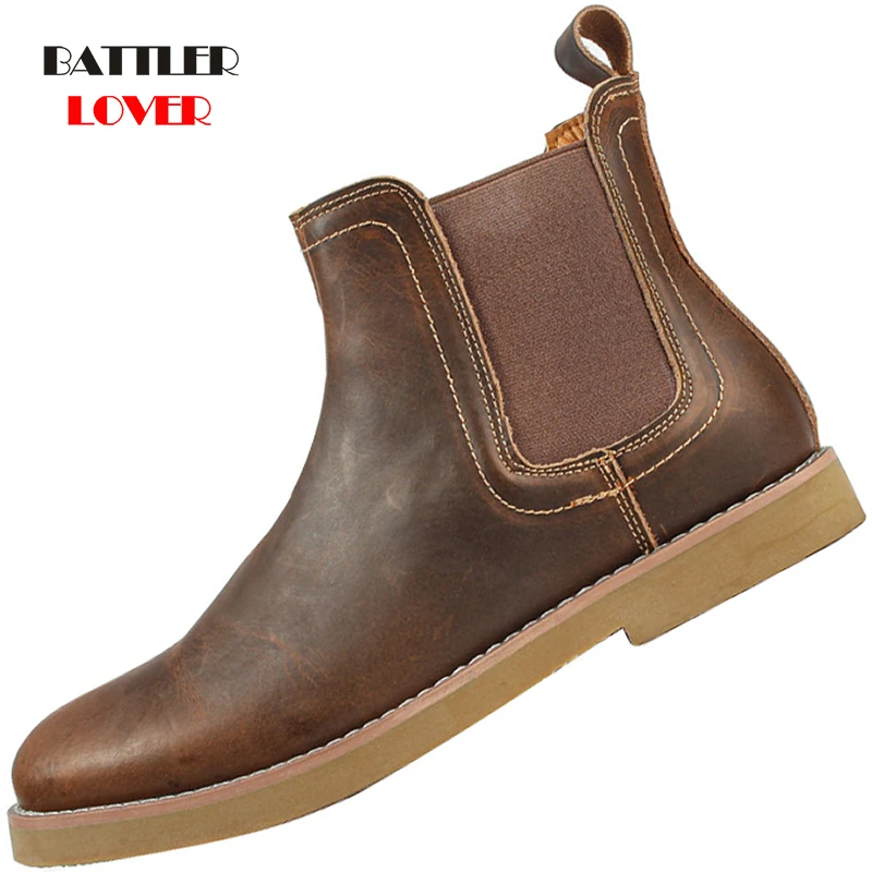 

Men's British Style Chelsea Boots Casual Martins Booties Men Winter Genuine Cow Leather Ankle Botas for Male Slip On Footwear