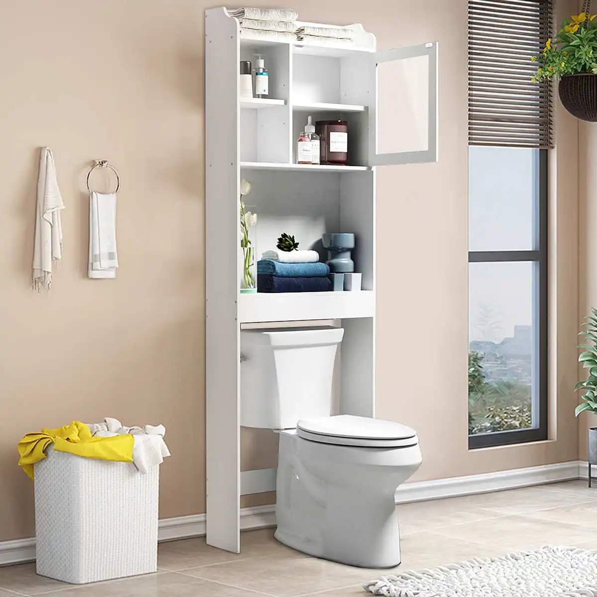 

Органайзер для хранения в ванной комнате, мебель для ванной комнаты, шкаф для туалета, стеллаж для хранения, держатели для полотенец, белый с...