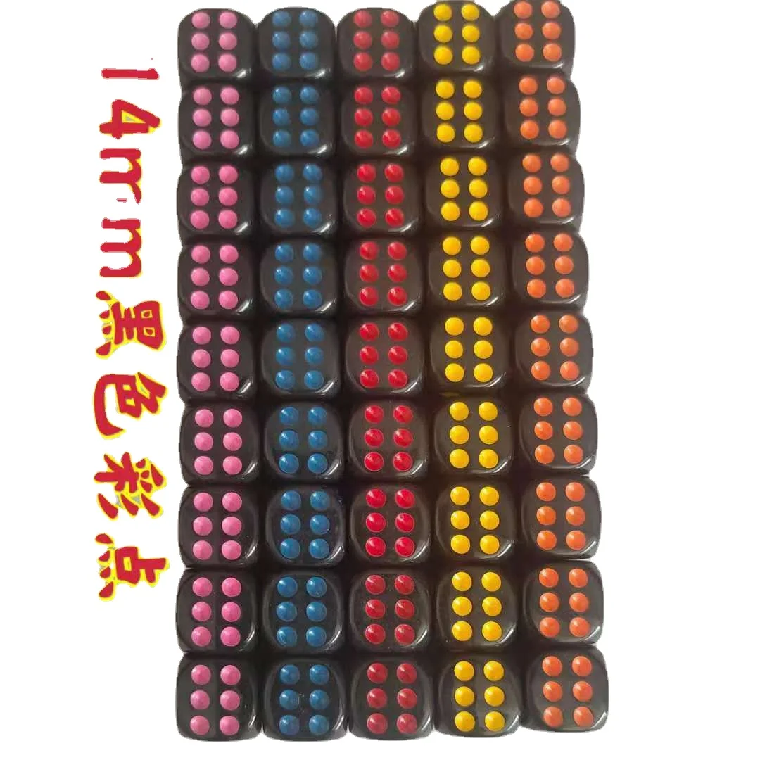 

50Pcs/set Foreign Trade New Product 14mm Rounded Corner Black Color Paint 7 Color Paint Dice