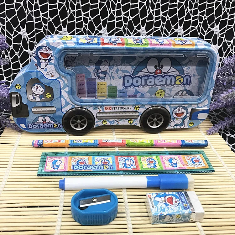 Doraemon Милый нарисованный Дораэмон "Человек-паук" пенал для карандашей с карандашом Rulder заточника ластика Набор детских канцелярских принадлежностей на день рождения, подарок, школьные принадлежности - Цвет: Doraemon